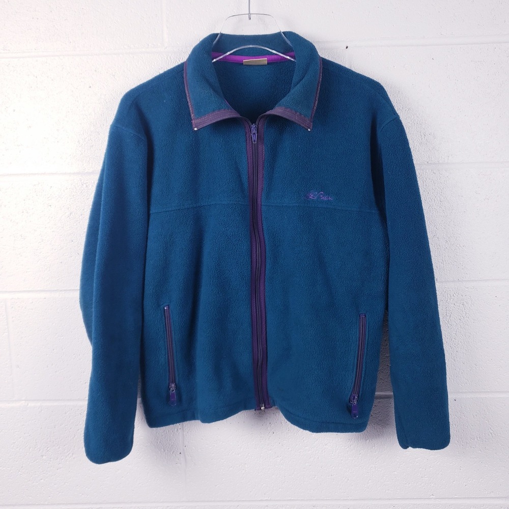 Vintage LL Bean Fleece Jacket Teal Purple Full Zip Womens Size Medium